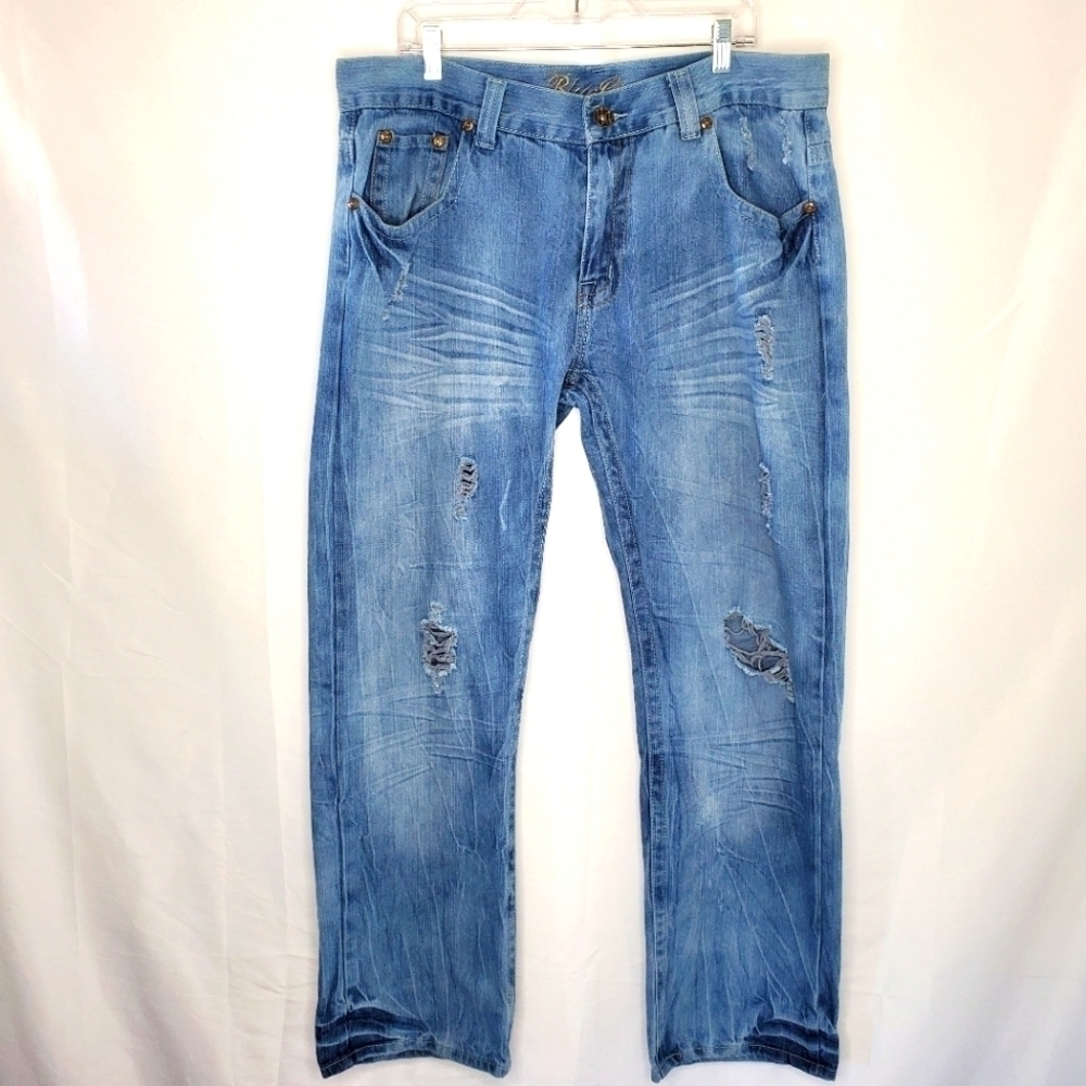 Straight Leg Relaxed Jeans Size 38 x 32 Distressed Cotton Denim Vintage